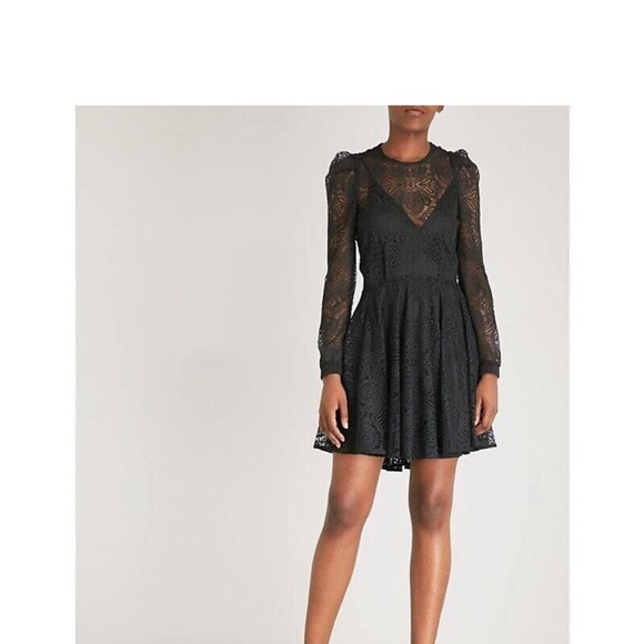 Maje Black puff sleeve lace dress with camisole lining with adjustable straps. - Picture 4 of 8